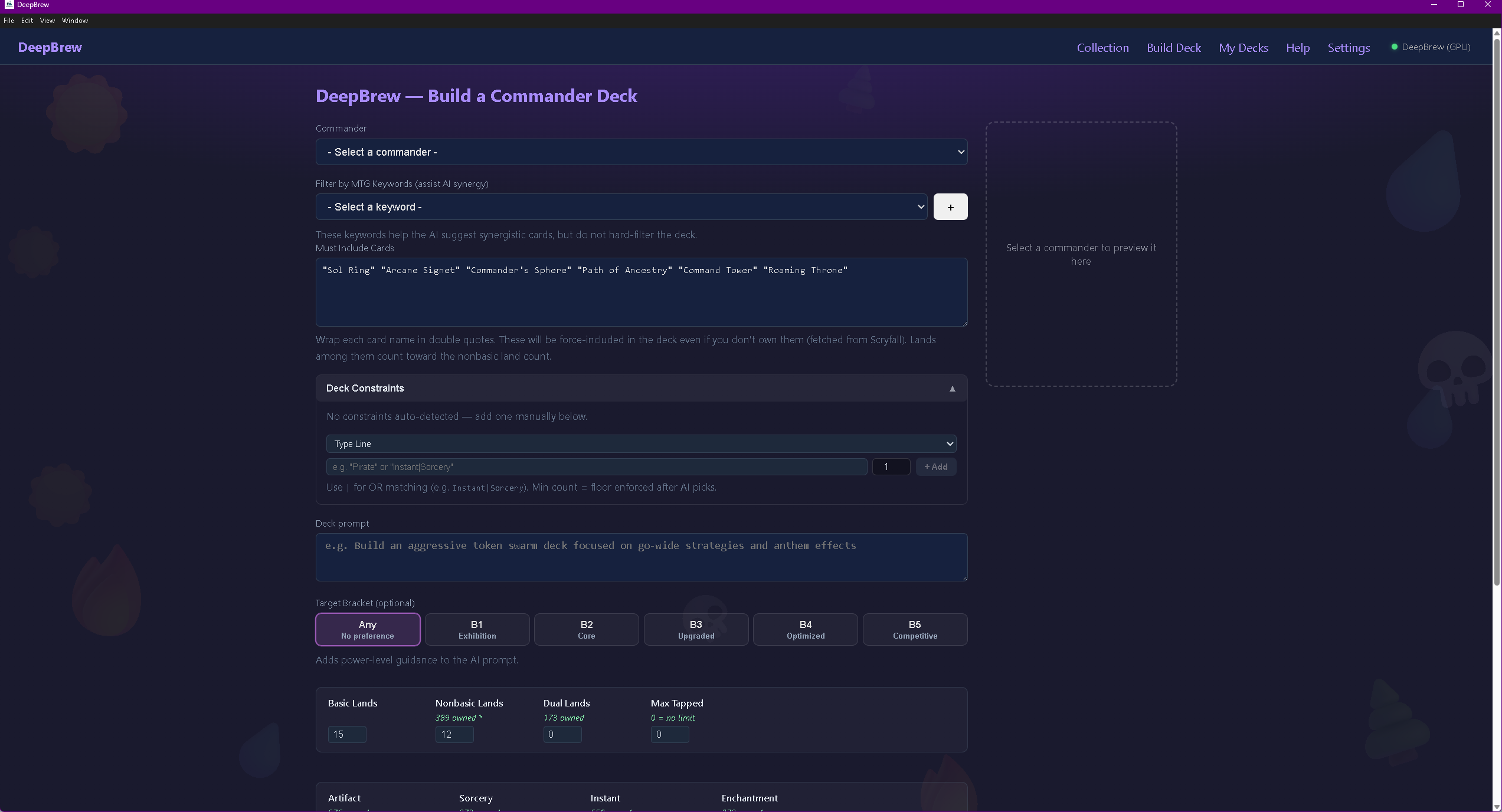 DeepBrew Deck Builder page